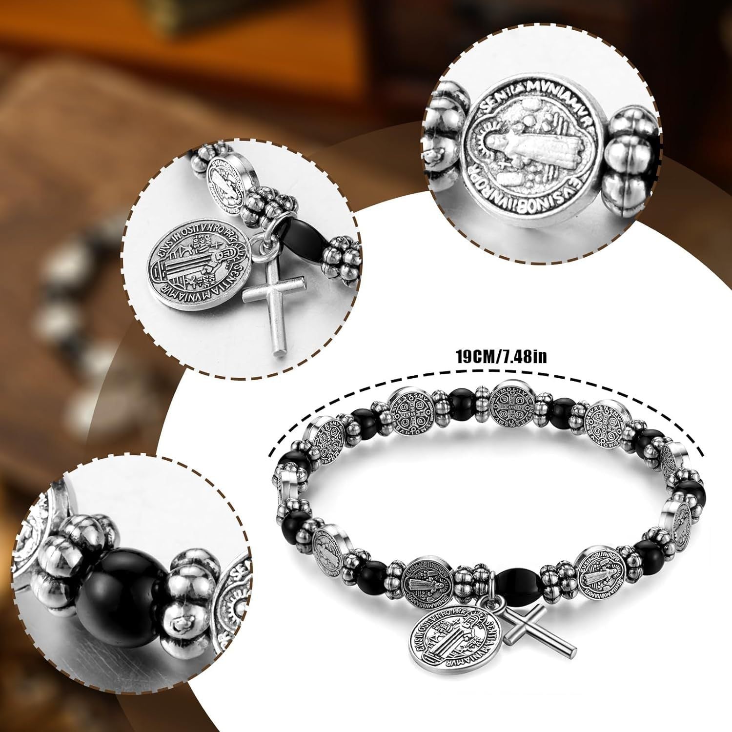 Wholesale Silver Holy Book Medal Bead Bracelet