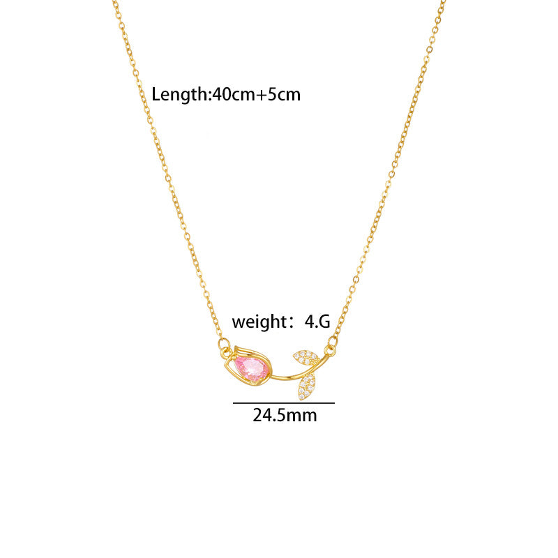 Wholesale Colorful Tulip Flower Diamond Necklace