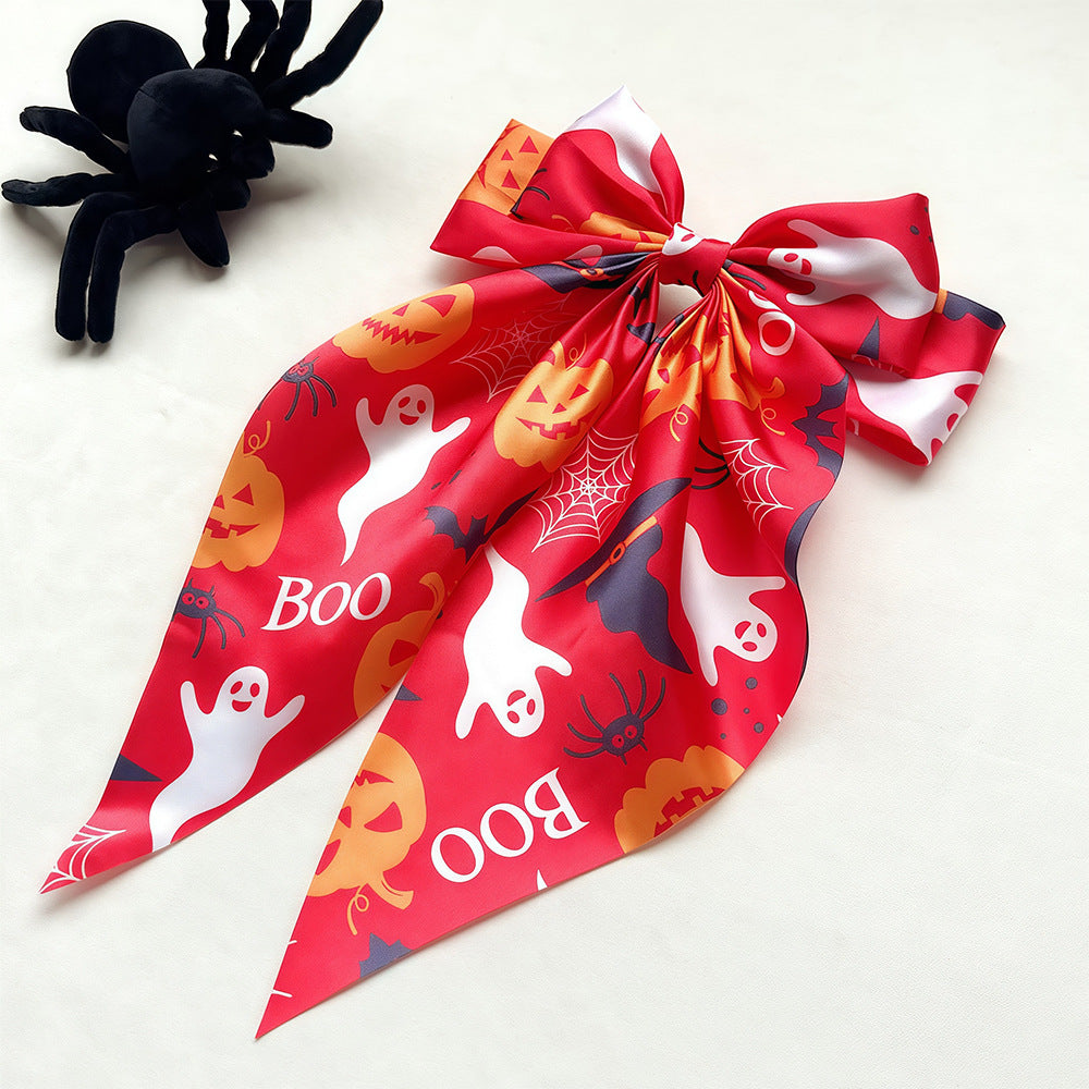 Wholesale  Hair Accessories Ghost  Web Ribbon Spring Clip Pumpkin Head Print