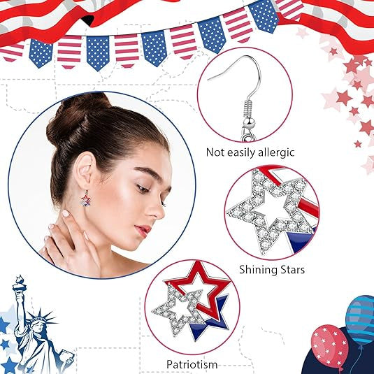 Wholesale 10pcs Independence Day layered star  Luxury Earrings