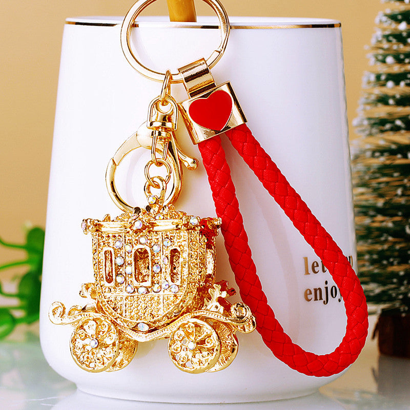 Wholesale Metal Keychain Rhinestone Princess Carriage Car Key Accessory Gift For Women