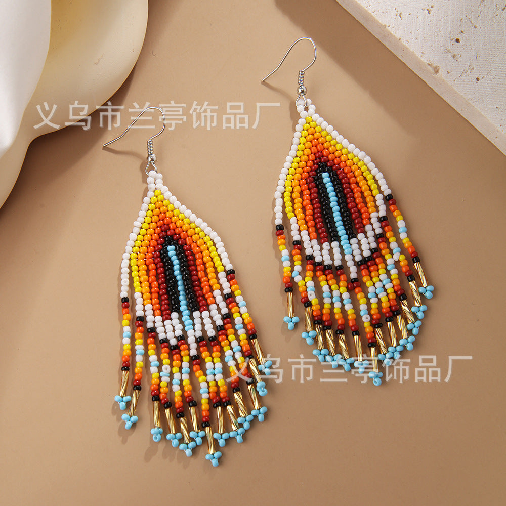 Wholesale Bohemian Retro Gradient Color Tassel Earrings