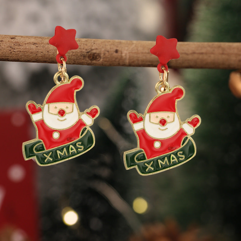 Wholesale Red and Green  Snowman Christmas Hat Earrings