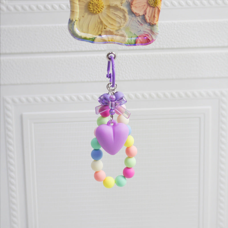 Wholesale Colorful beads small fresh bow love round beads pendant keychain mobile phone chain