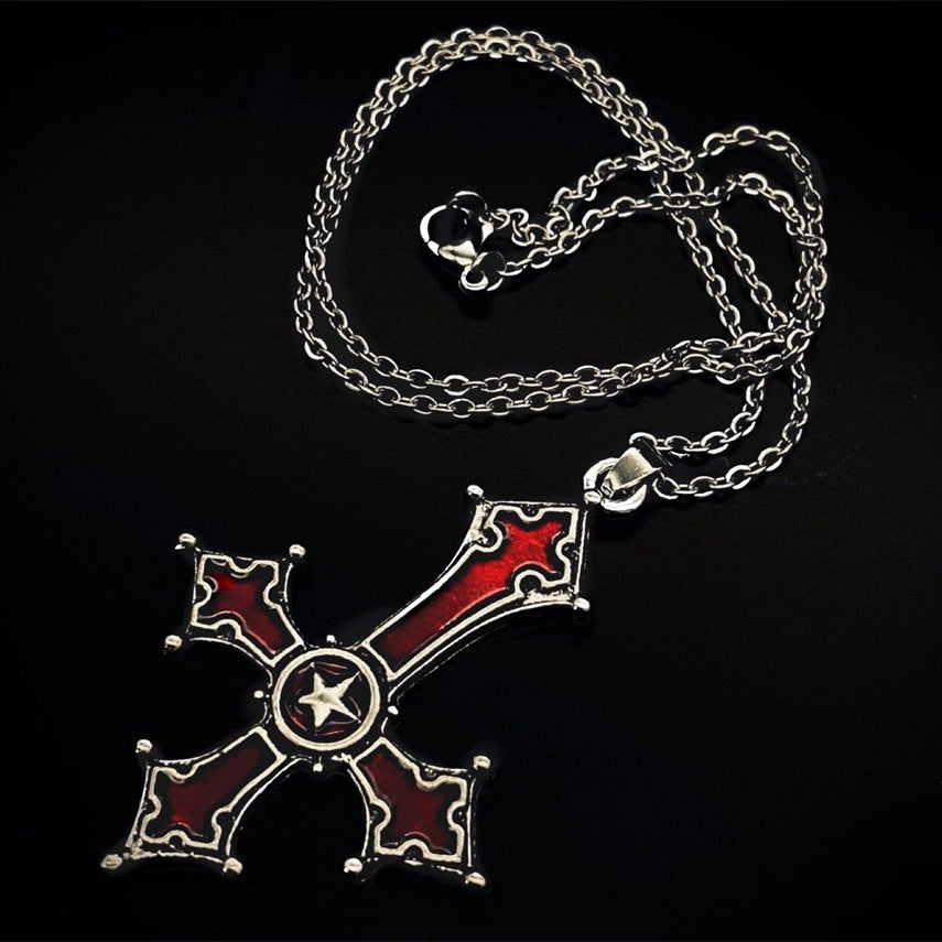 Wholesale Blood Red Gothic Inverted Cross Pendant Alloy Necklaces