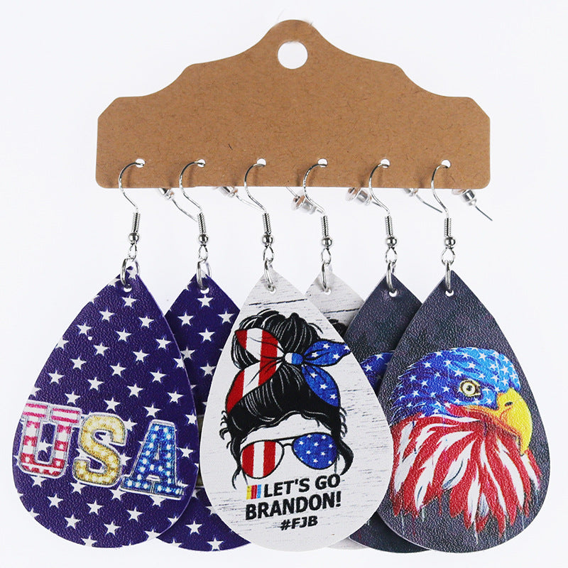 Wholesale Independence Day Theme Leather Set Water Drop Earrings