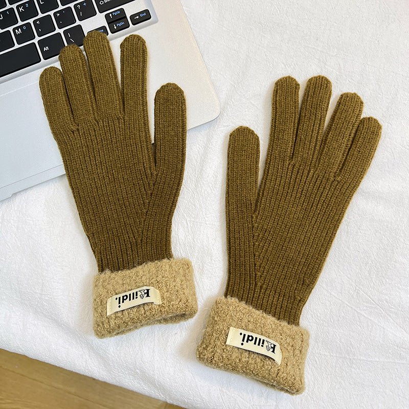 Wholesale Winter Thickened Warm Lambswool Knitted Splicing Gloves