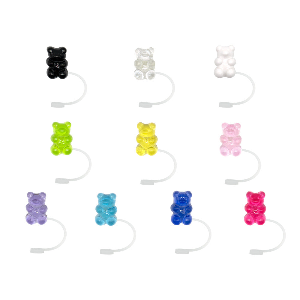 Wholesale 20pcs/pack Cartoon bear silicone straw cap detachable 8-10MM