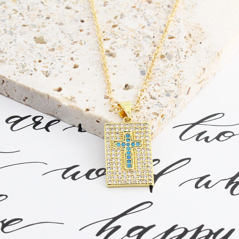 Wholesale Cross Heart Square Colorful Zircon Alloy Necklaces