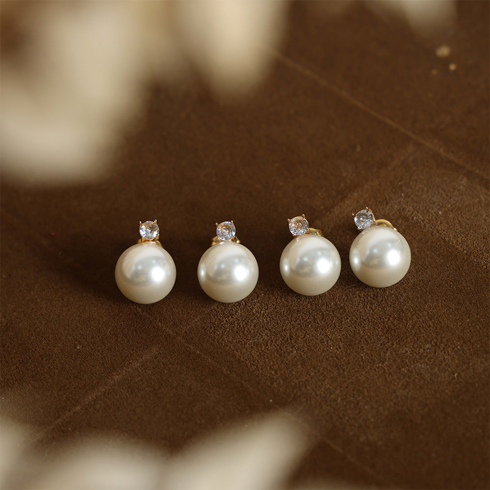 Wholesale Titanium Steel Pearl and Diamond Earrings