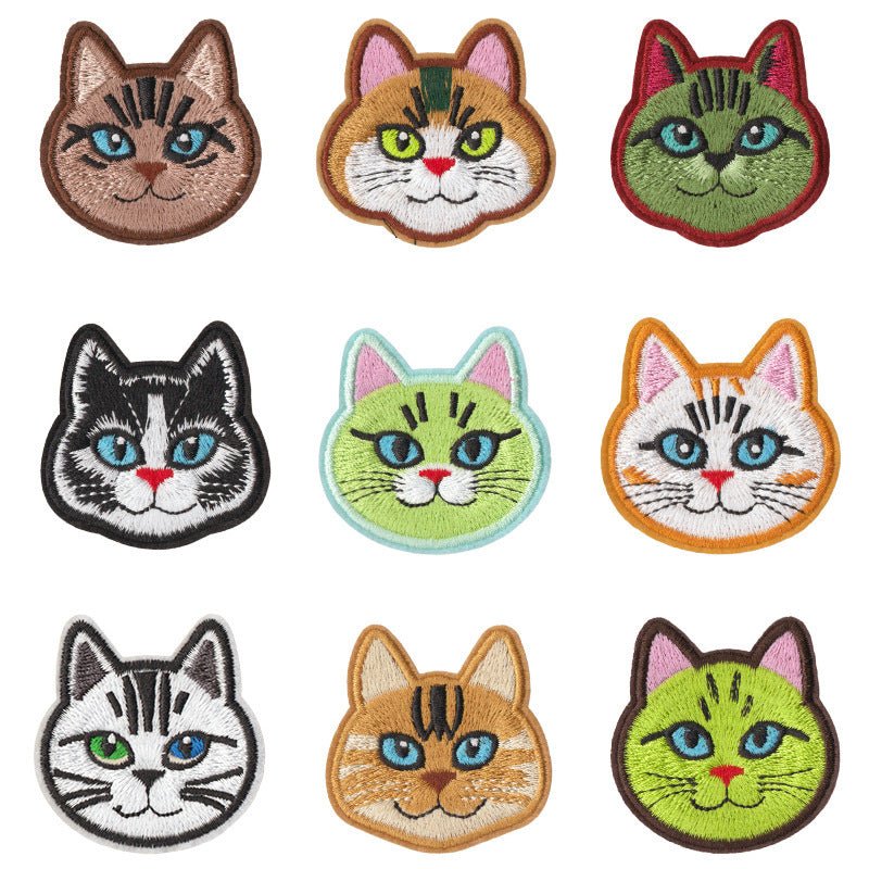 Wholesale Cartoon Cat Embroidery Iron On Patches 9 Pcs Polyester Cotton Clothing Repair Sticker Trendy DIY Fashion Accessory