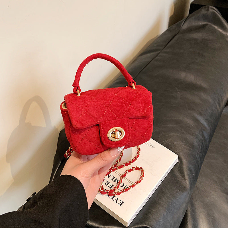 Wholesale Suede Diamond Pattern Embroidery Thread Chain Small Square Bag