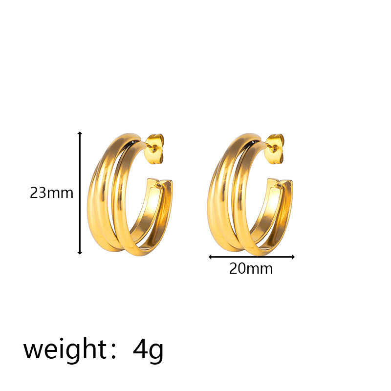 Wholesale C-Shaped Hollow Hook Exaggerated Stainless Steel Earrings