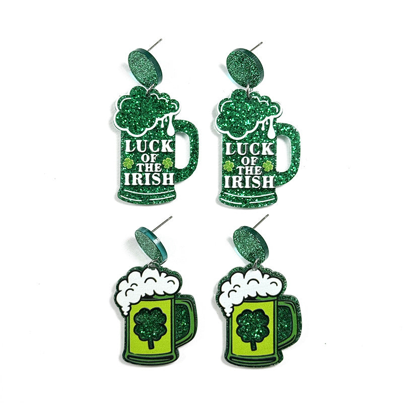 Wholesale Festival Beer Cartoon Carnival Green Clover Ear Jewelry