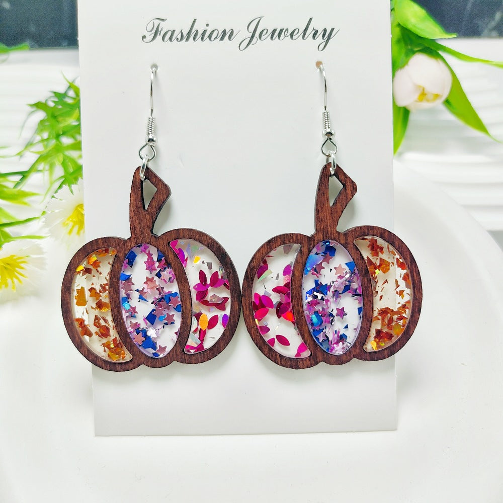 Wholesale Acrylic Simple Fashion Splicing Pumpkin Inlaid Earrings