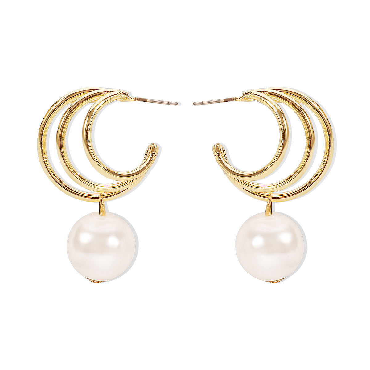 Wholesale Hollow Crescent Shaped Pearl Alloy Earrings