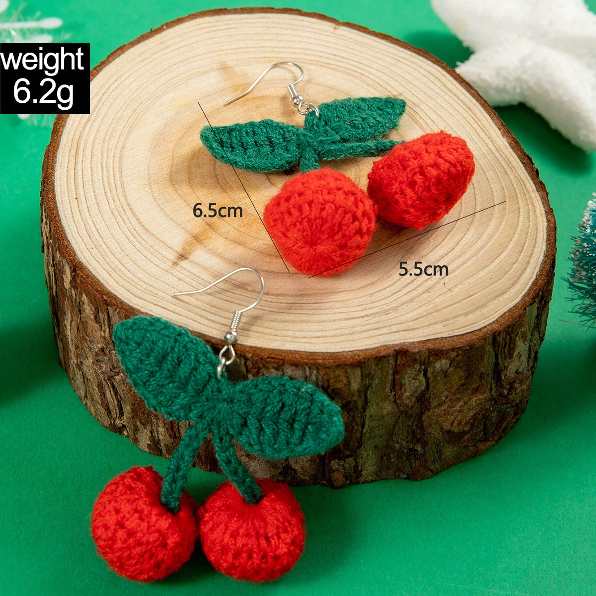 Wholesale Wool Woven Red Cherry  Water Simulation Fruit Earrings