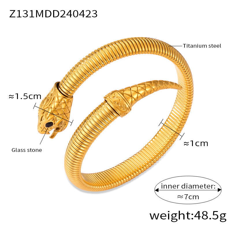 Wholesale Fashion Commuter Elastic Goose Throat Chain Design Sense Opening Bracelet Diamond-encrusted Spirit Snake Shape Titanium Steel Gold-plated Jewelry suit