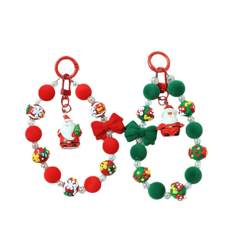 Wholesale Christmas Plush Gingerbread Man Beaded Phone Chain  Keychain Bag Charm Decorative Accessory For Holiday Gift