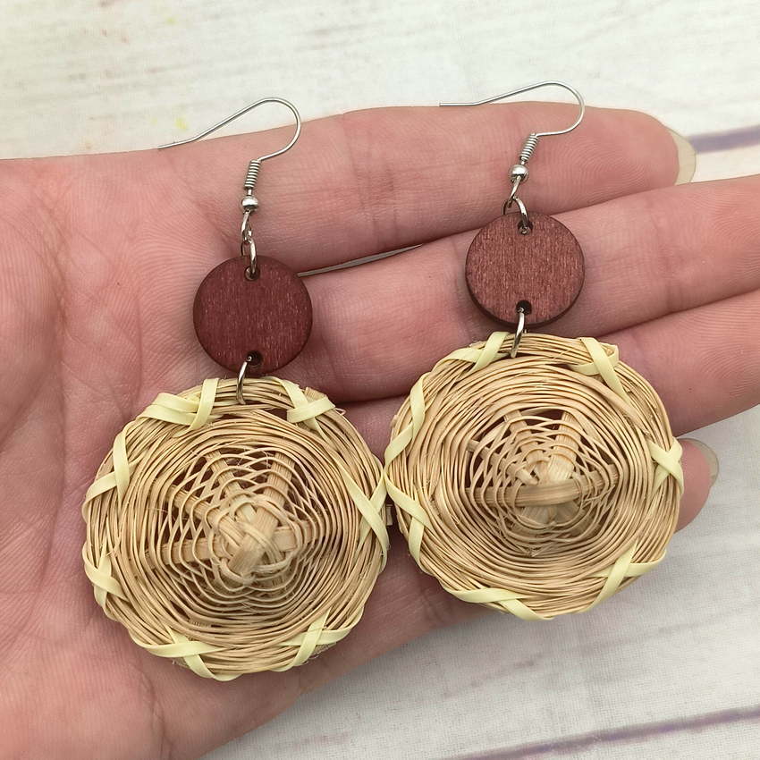Wholesale Retro Ethnic Style Handmade Rattan Straw Hat Earrings
