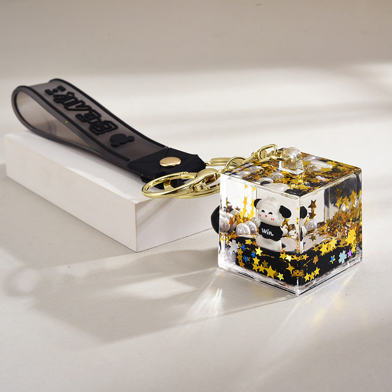 Wholesale Acrylic Cartoon Floating Panda Oiled Keychain