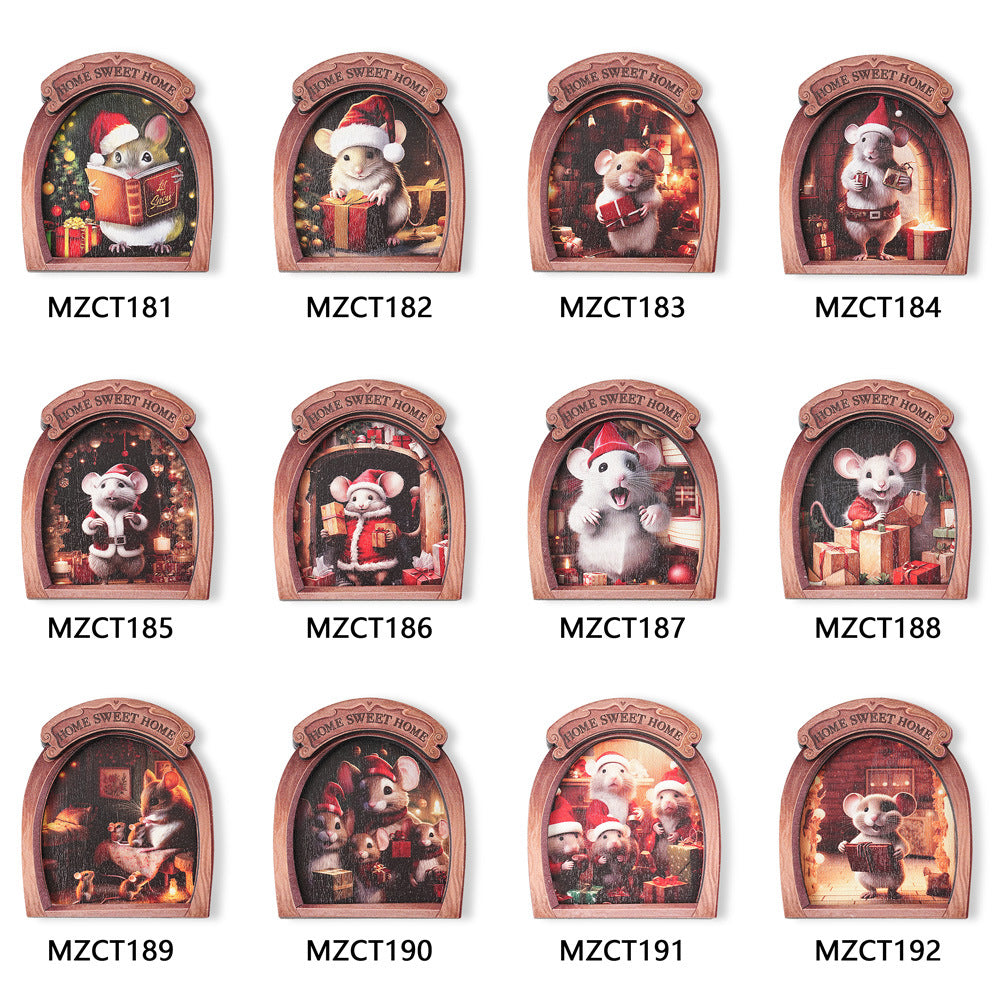 Wholesale Christmas Mouse Hole Wooden Photo Frame Magnetic Fridge Magnet