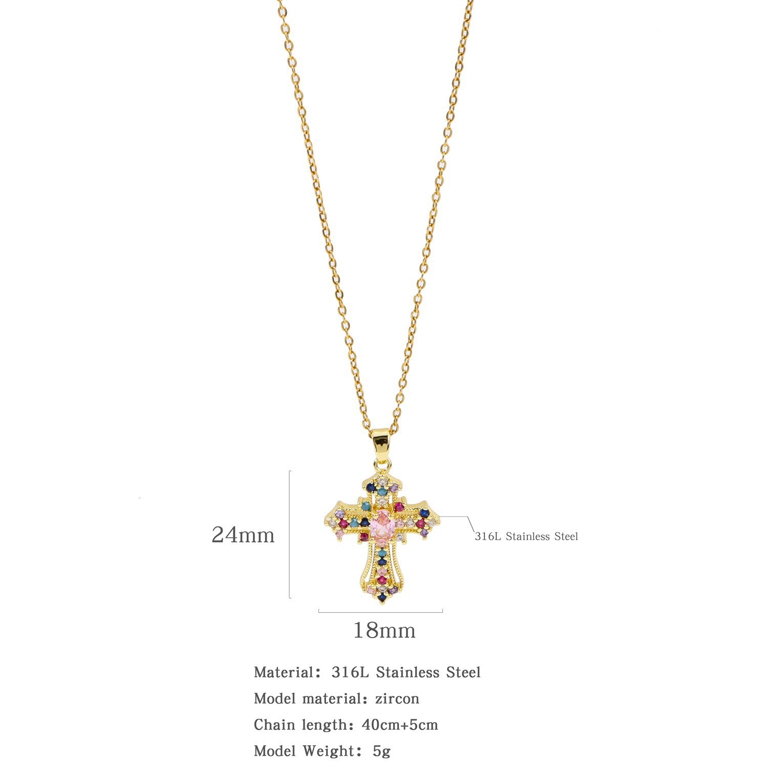 Wholesale Colorfulful Zircon Men' s and Women' s Cross Necklace Niche Design