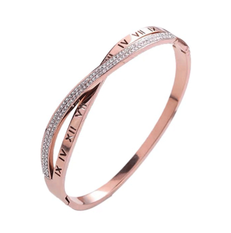 Wholesale Stylish Full Diamond Zircon Roman Numeral Cross Titanium Steel Bracelet