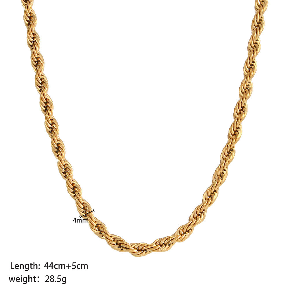Wholesale Stainless Steel 18k Gold Hip-hop Fashion Twist Chain No Fading Titanium Steel Necklaces