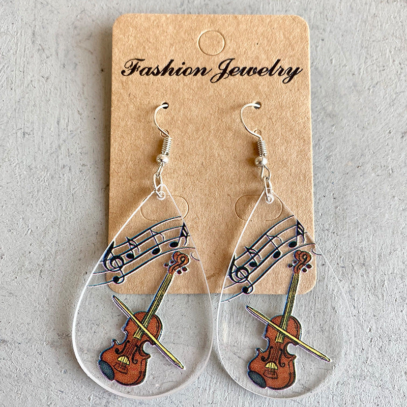 Wholesale Rocket Microscope Violin Teacher Gift Droplet shaped Acrylic Earrings