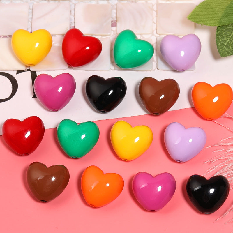Wholesale 100pcs/pack  19x 21mm baking varnish fat love vertical hole beaded acrylic color heart beads