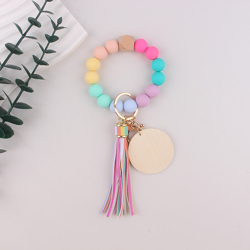 Wholesale Silicone Round Bead Leather Bracelet Wrist Keychain