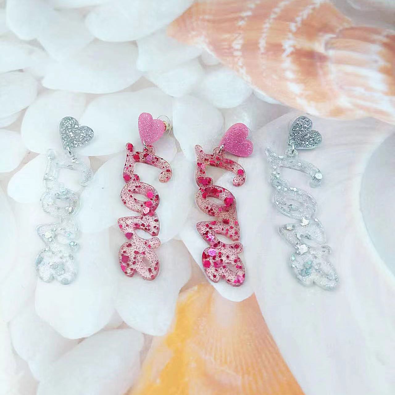 Wholesale  Shiny Love Acrylic And Shiny Stud  Valentine' s Day Earrings