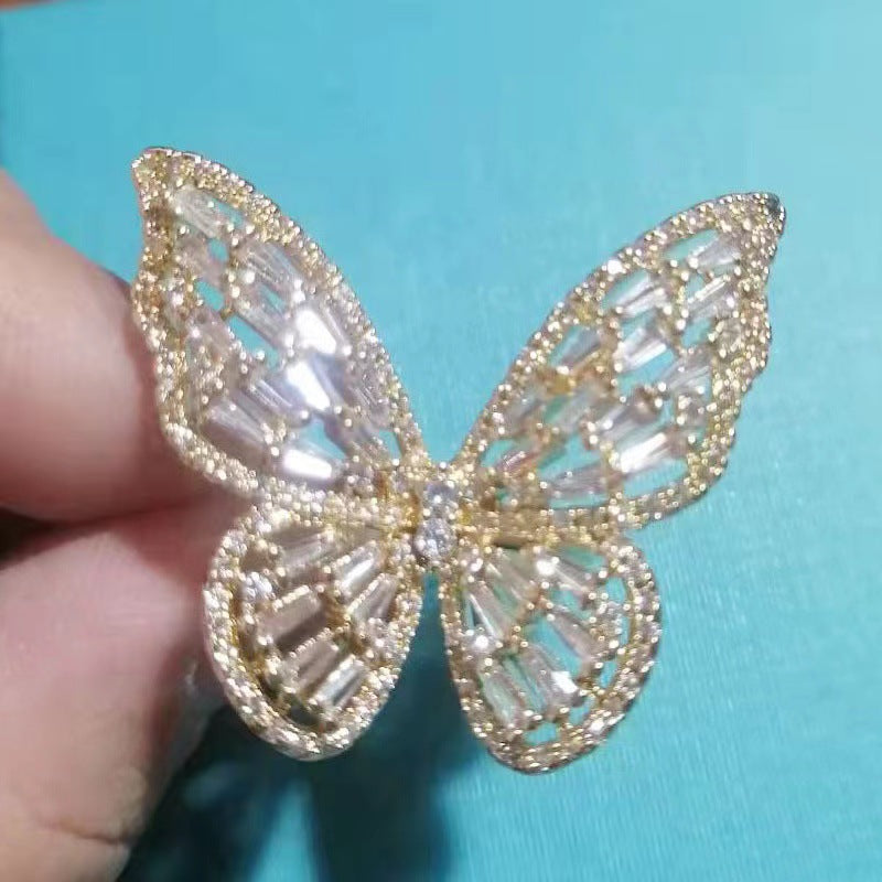 Wholesale Exaggerated hollow butterfly ring