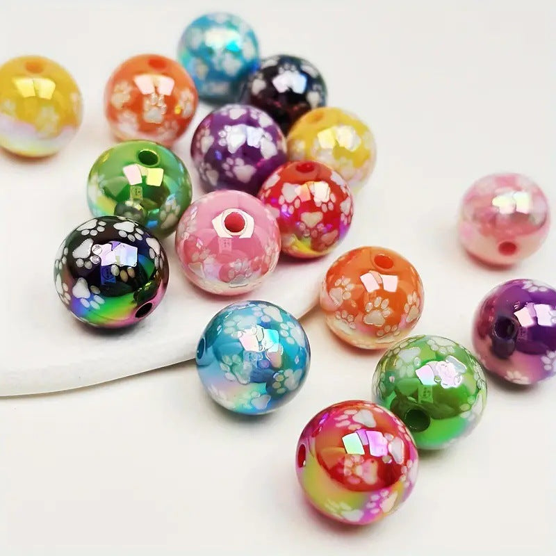 Wholesale 100PCS/PACK UV Coloured Acrylic Cat's Paw Pattern Beads