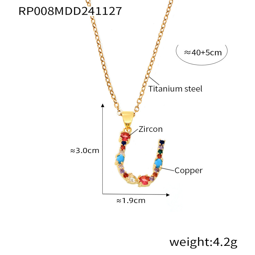Wholesale Copper micro-inlaid colored zircon 26 English letters individual pendant niche hip-hop clavicle chain