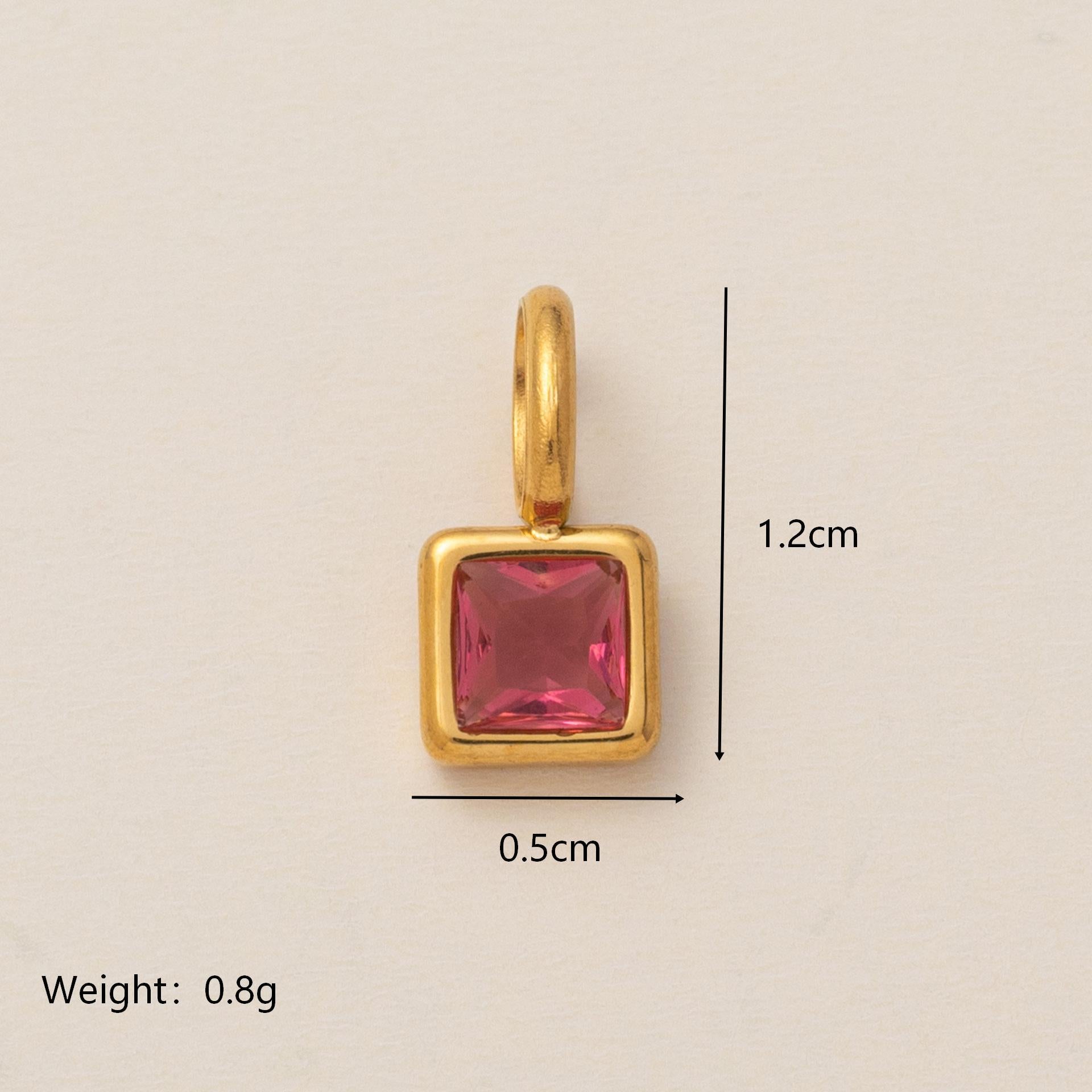 Wholesale Titanium Steel Geometric 12 Birthstone Colorful Zircon Pendant Necklace DIY Jewelry Accessory Gift For Women