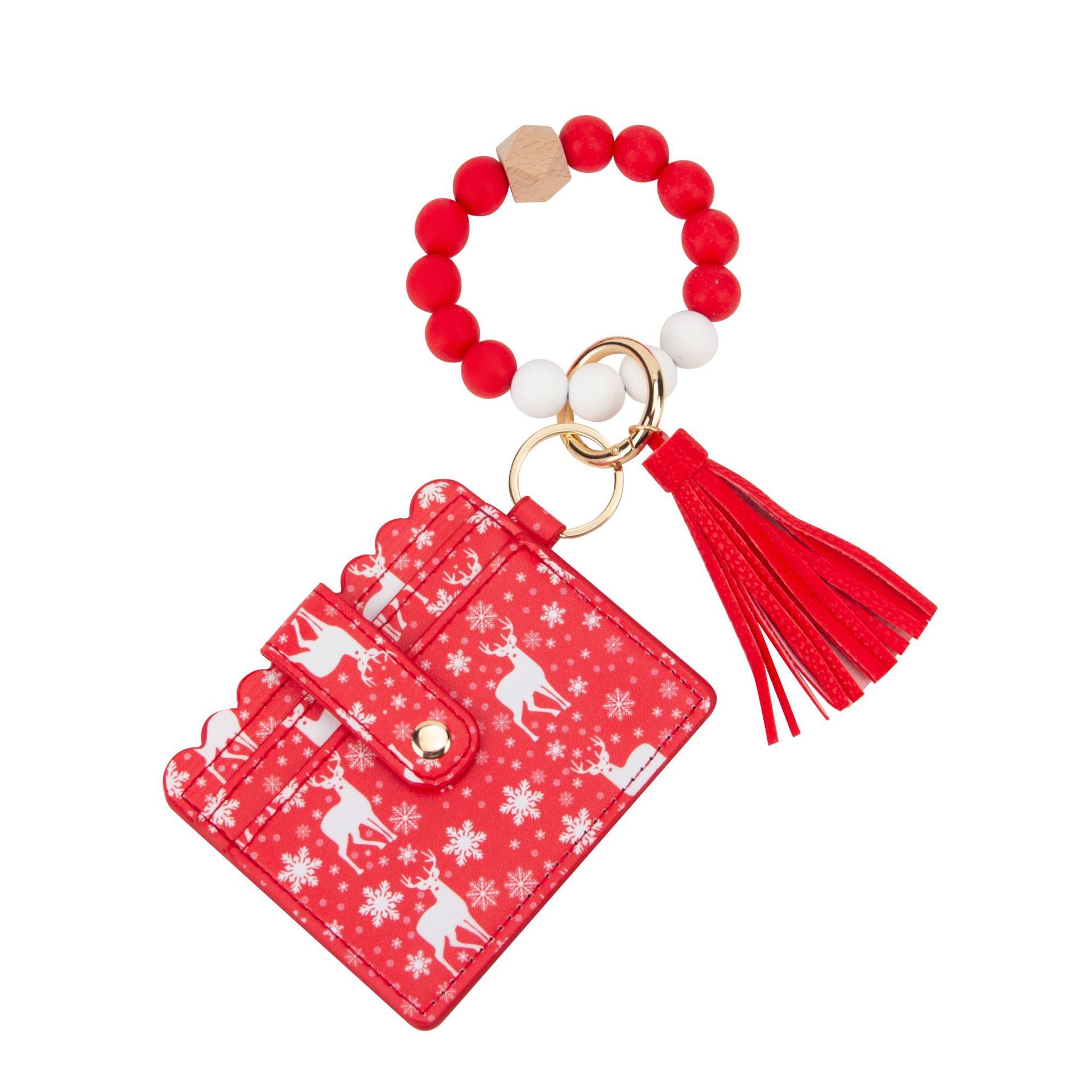 Wholesale Christmas Card Holder Silicone Beaded Wrist Keychain