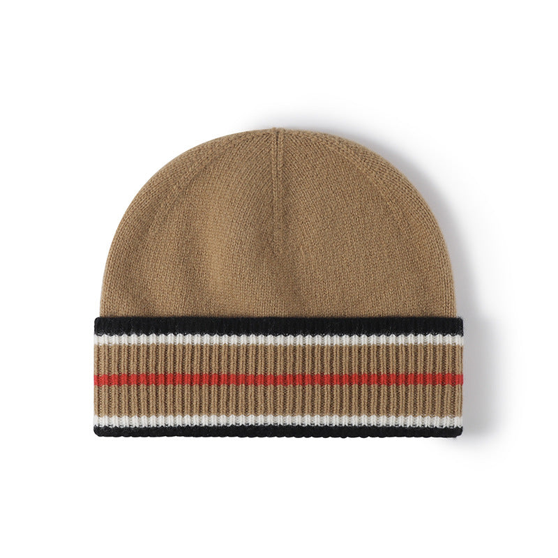 Wholesale Wool Striped Autumn and Winter Fashionable Knitted Warm and Thick Versatile Ear Protection Woolen Hat