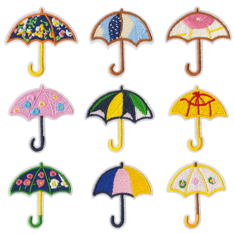 Wholesale Colorful Umbrella Design Embroidered Patches 9 Piece Set Stylish Summer Fashion Accessory Boutique Gift