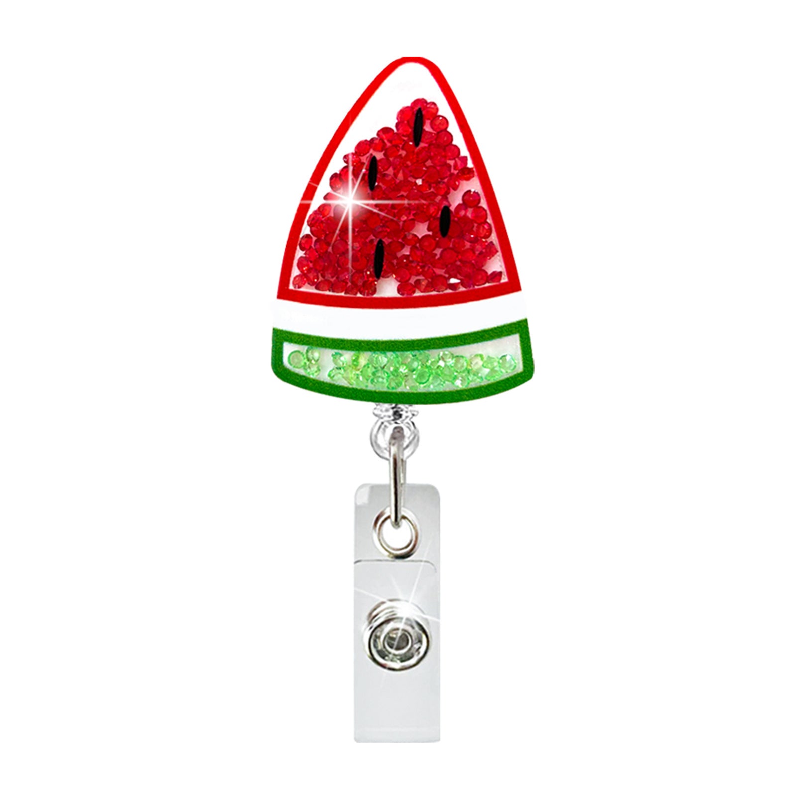 Wholesale Acrylic Quicksand Rhinestone Fruit Strawberry Watermelon Telescopic Badge Scroll Keychain