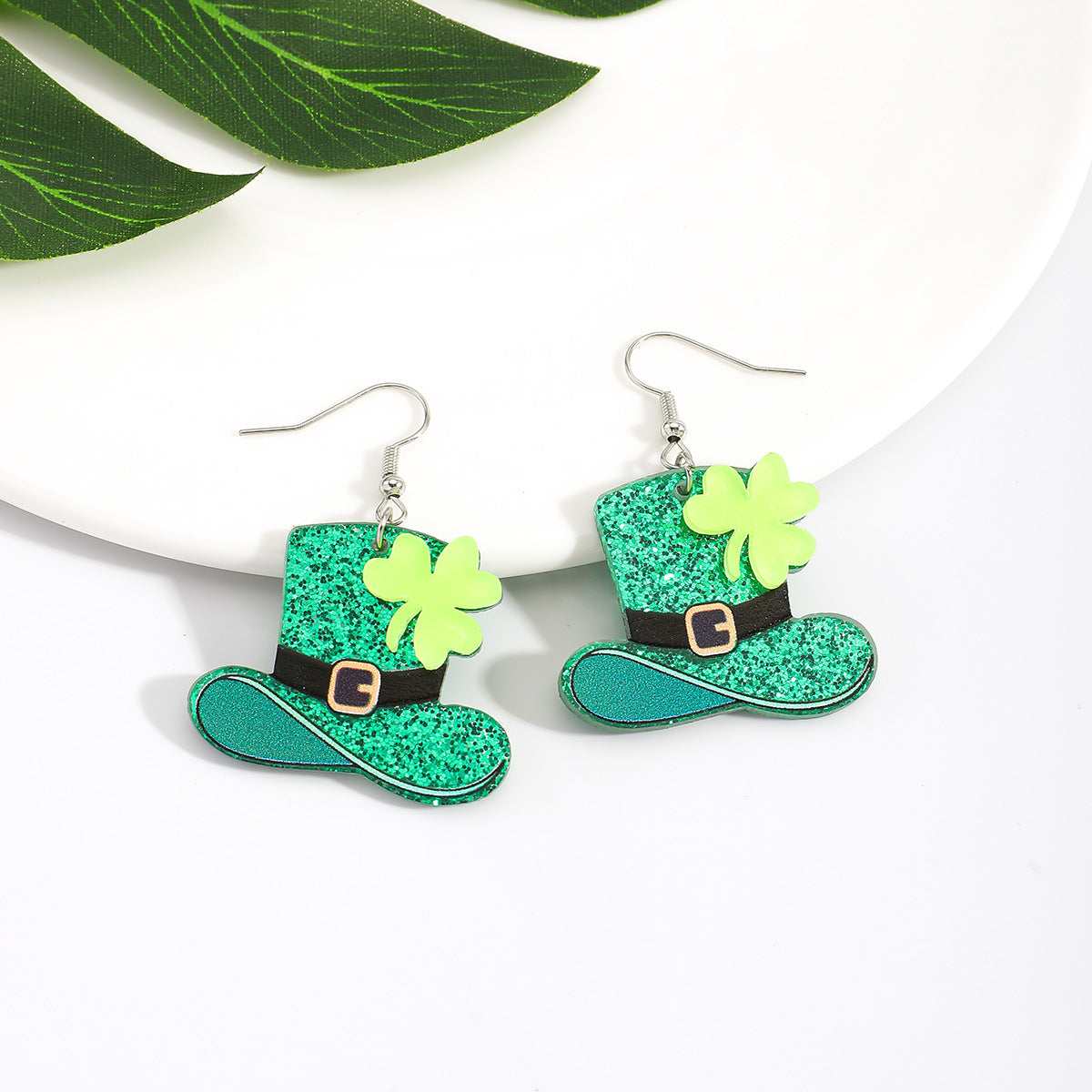 Wholesale St.  Patrick' s Day Shamrock Hat Letter Rainbow Acrylic Earrings