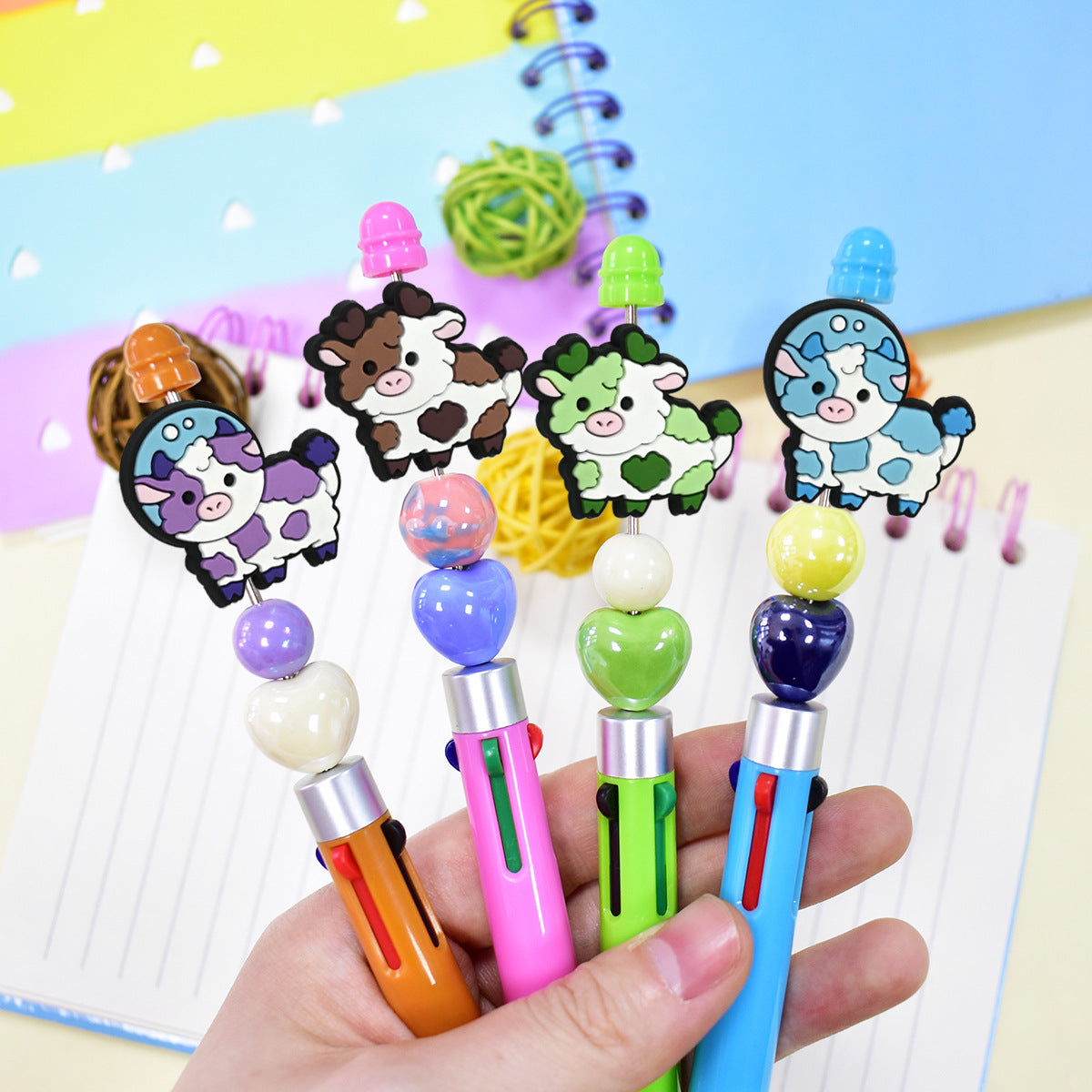 Wholesale Random 100pcs Cartoon Colorful Cow Series Pvc Soft Glue Double-Sided Focus Beads