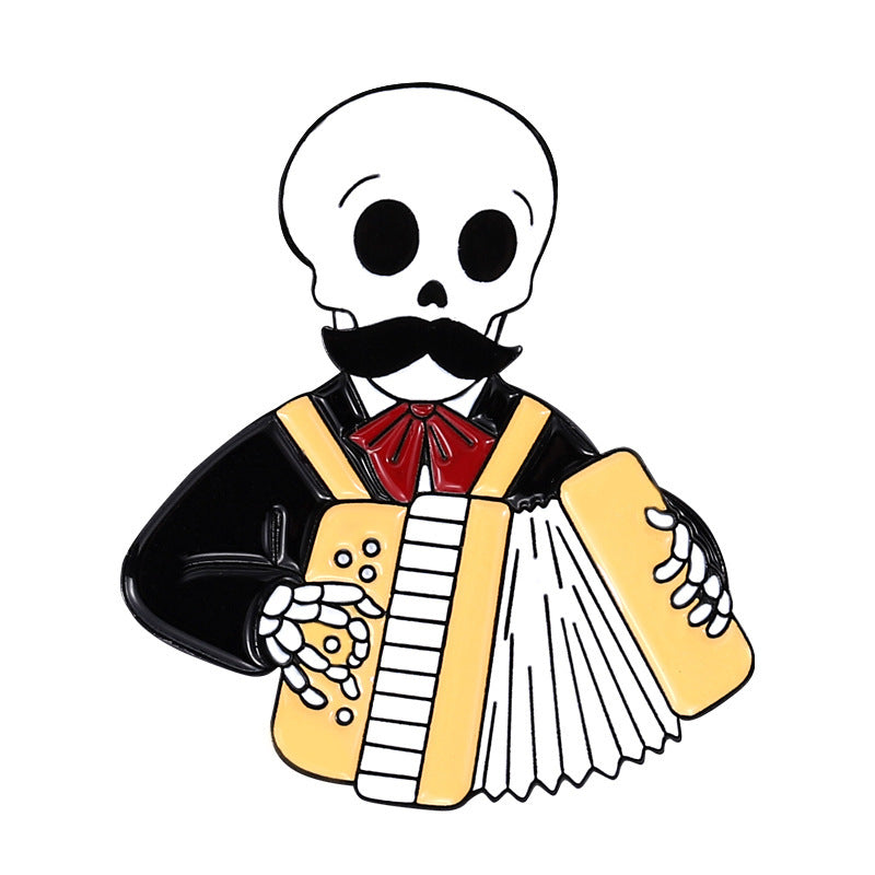 Wholesale Creative Mariachi Cute Skeleton Playing Instrument Alloy Brooch