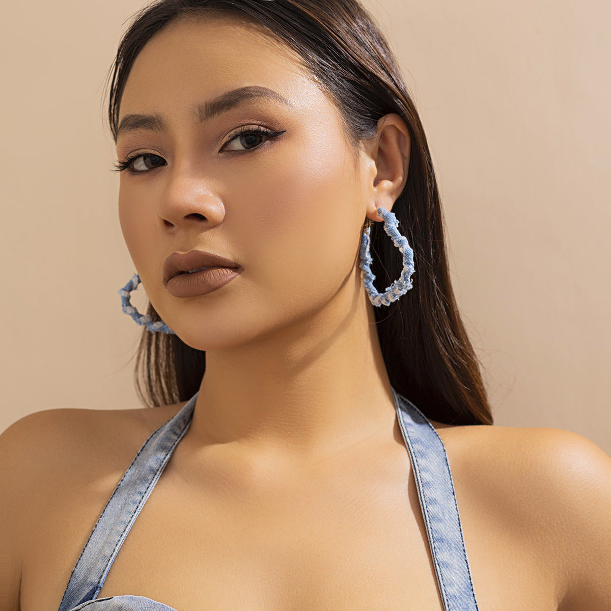 Wholesale Sweet and Cool Geometric Ring Denim Earrings