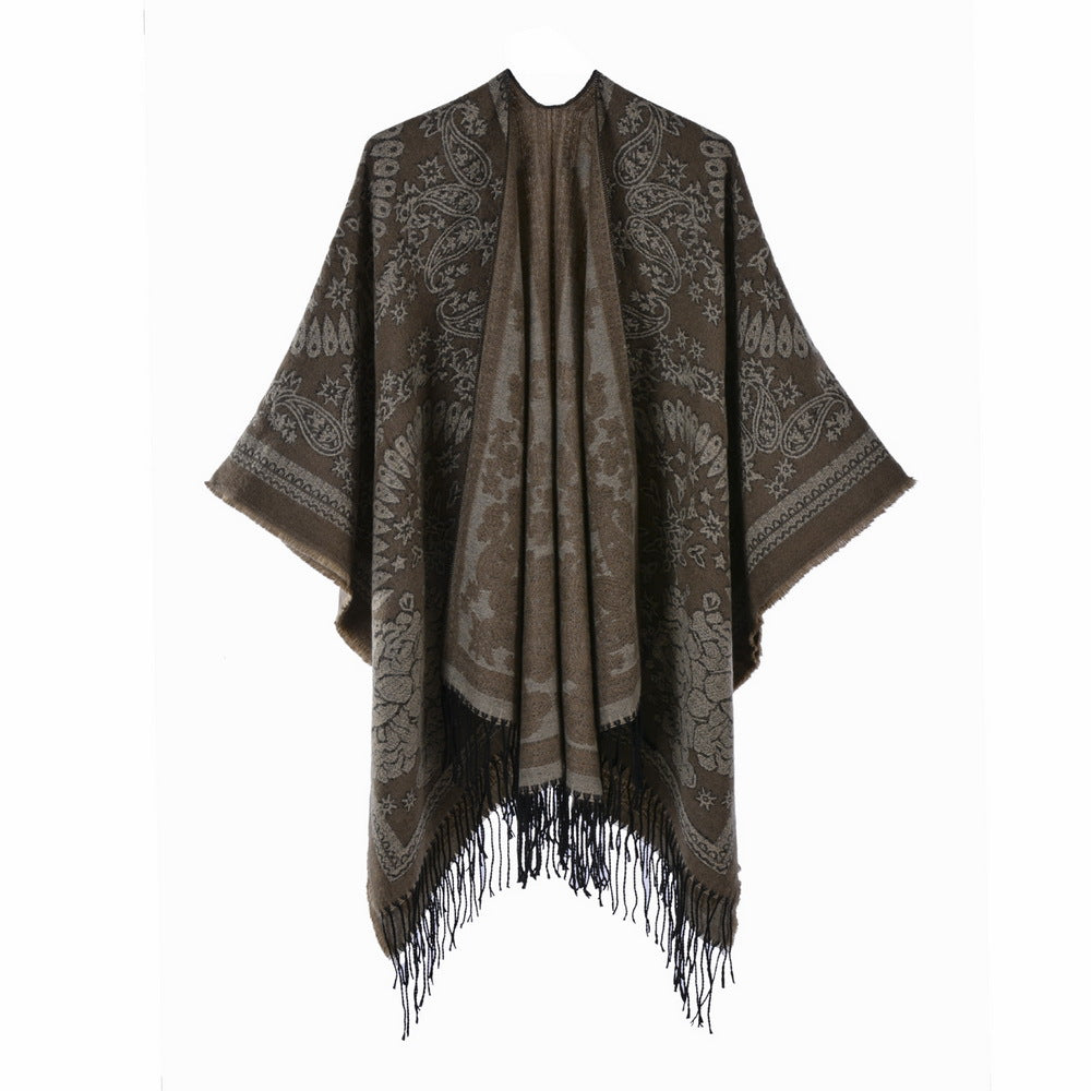 Wholesale Retro Ethnic Style Shawl with Split Open Cape Scarf
