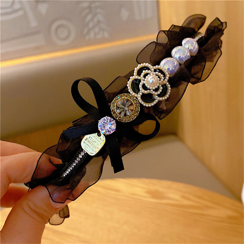 Wholesale Vintage Pearl Camellia Headband Baroque Rhinestone Headband