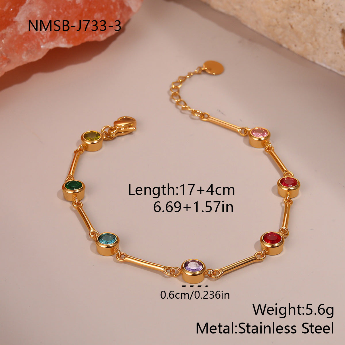 Wholesale Colorful Zircon Exquisite Stainless Steel Bracelet Light Luxury Jewelry