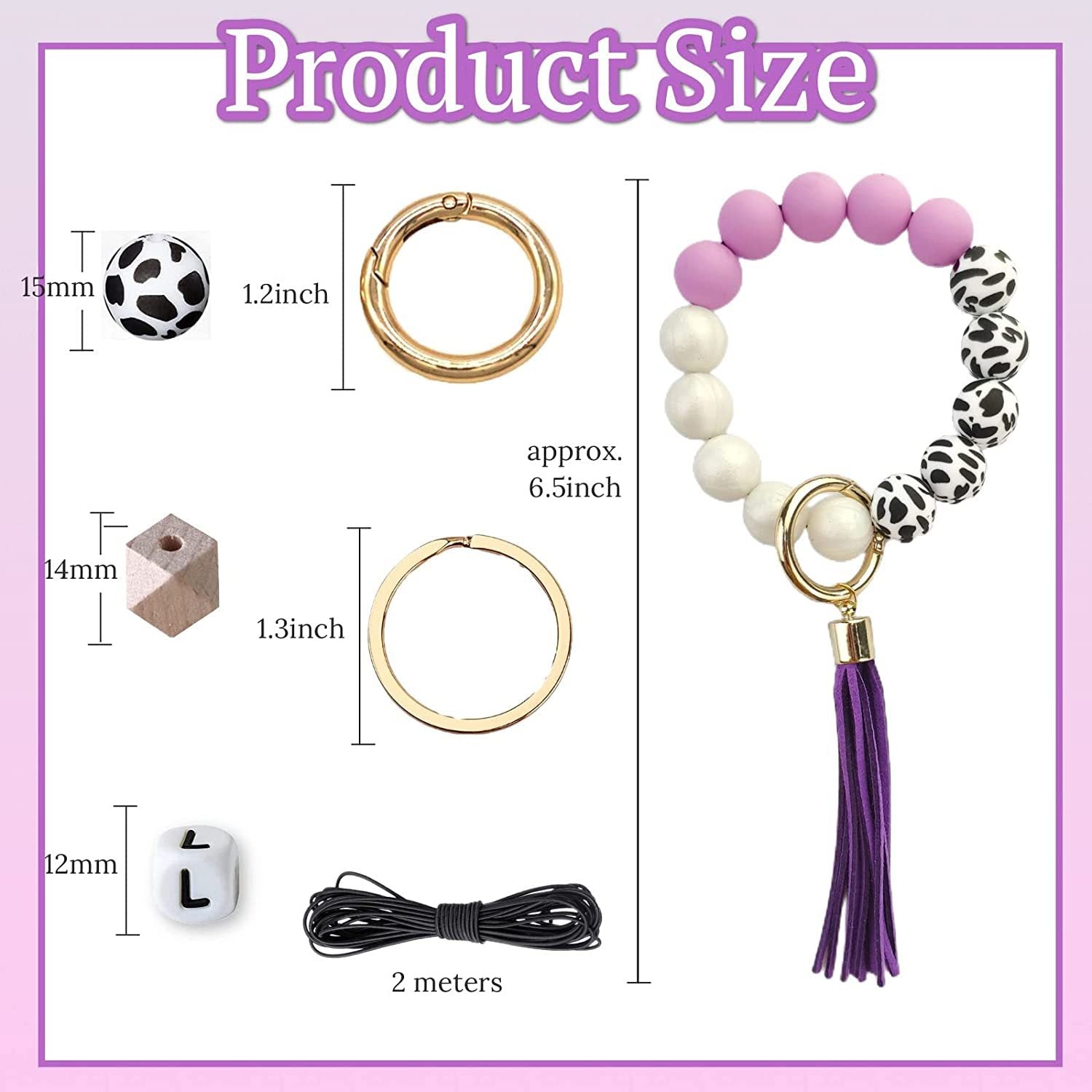 Wholesale 84 Pieces of Silicone Beads, Silicone Beads, 15mm Candy Colored DIY Wrist Keychain Kit