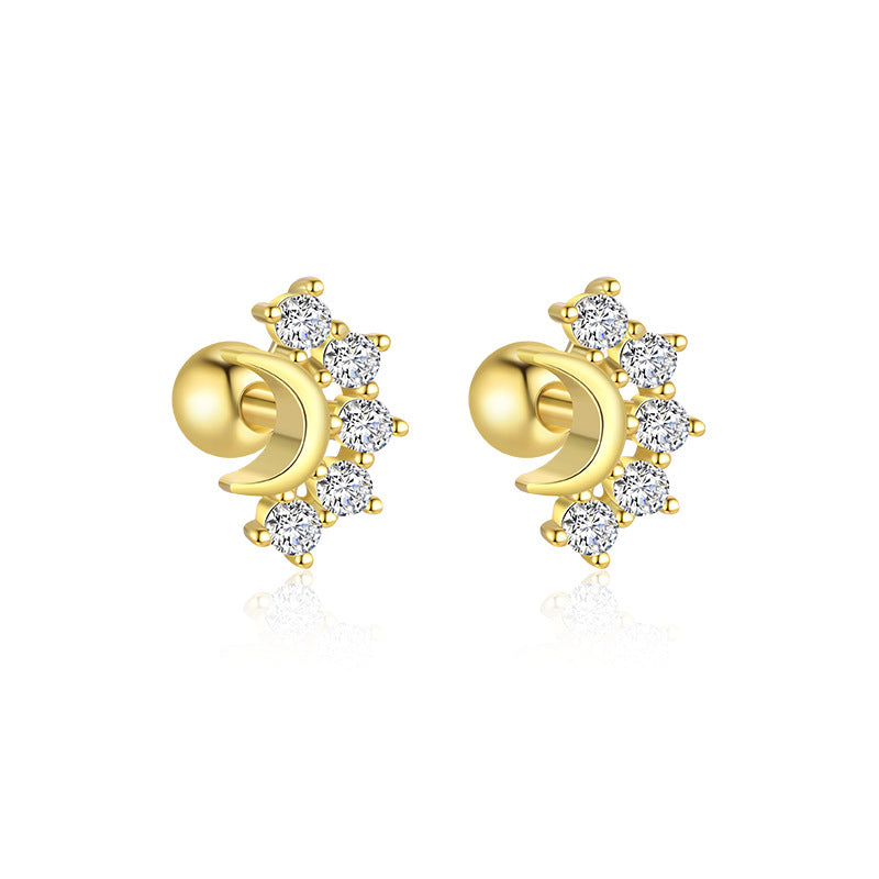 Wholesale Star Moon Zircon Round Head Earnail Ear Studs